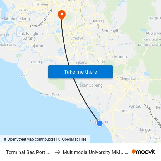 Terminal Bas Port Dickson to Multimedia University MMU Cyberjaya map
