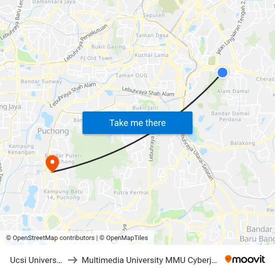 Ucsi University to Multimedia University MMU Cyberjaya map