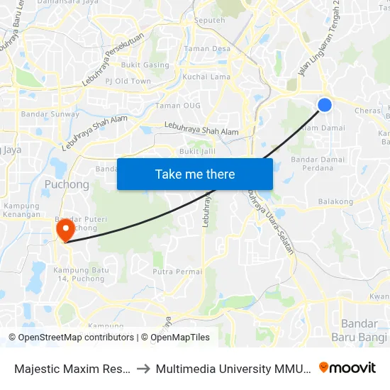 Majestic Maxim Residences to Multimedia University MMU Cyberjaya map