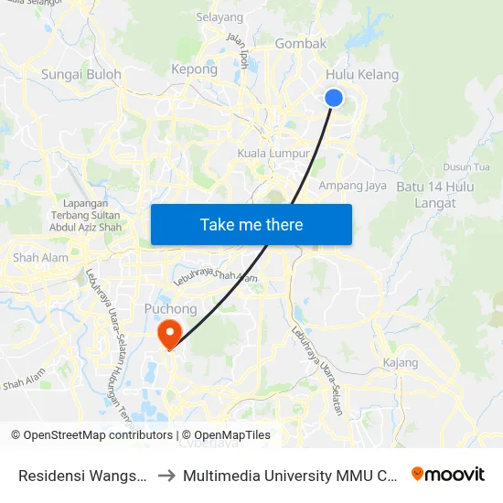 Residensi Wangsamas to Multimedia University MMU Cyberjaya map