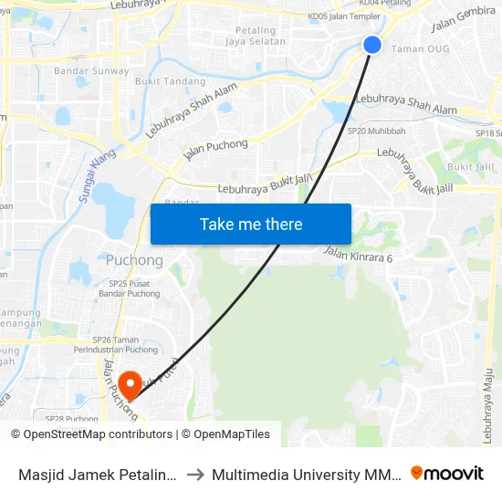 Masjid Jamek Petaling (Kl1345) to Multimedia University MMU Cyberjaya map