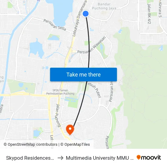 Skypod Residences (Sj447) to Multimedia University MMU Cyberjaya map
