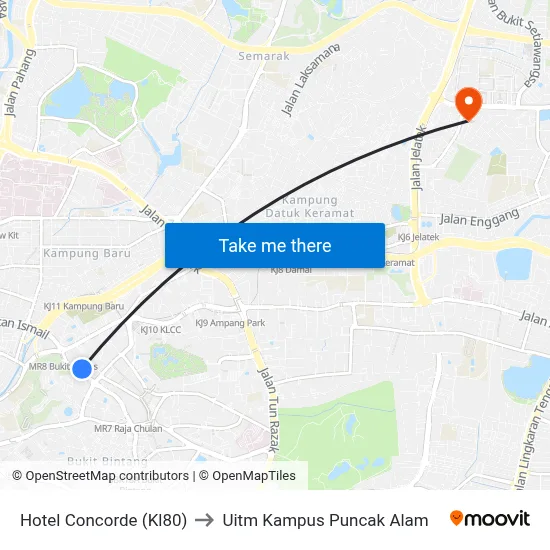 Hotel Concorde (Kl80) to Uitm Kampus Puncak Alam map
