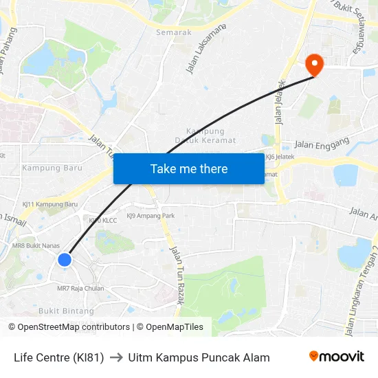 Life Centre (Kl81) to Uitm Kampus Puncak Alam map
