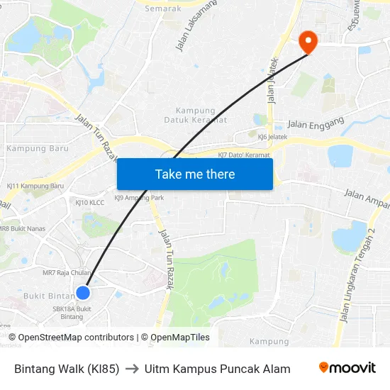 Bintang Walk (Kl85) to Uitm Kampus Puncak Alam map