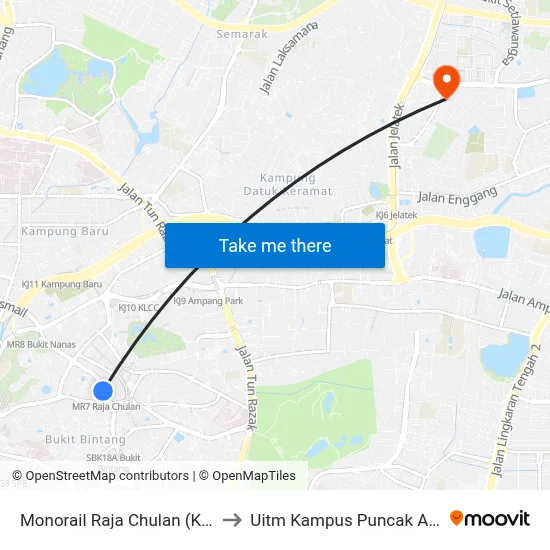 Monorail Raja Chulan (Kl22) to Uitm Kampus Puncak Alam map