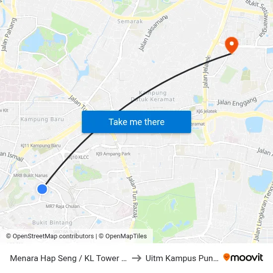 Menara Hap Seng / KL Tower (Timur) (Kl18) to Uitm Kampus Puncak Alam map