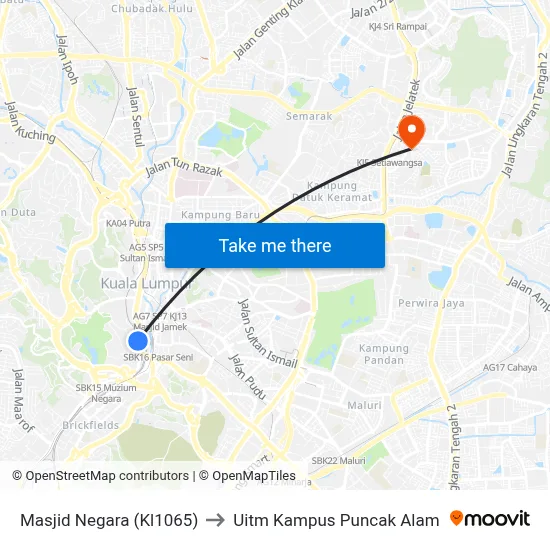 Masjid Negara (Kl1065) to Uitm Kampus Puncak Alam map
