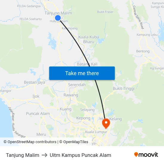 Tanjung Malim to Uitm Kampus Puncak Alam map