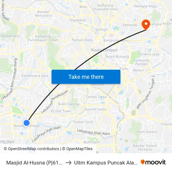 Masjid Al-Husna (Pj614) to Uitm Kampus Puncak Alam map