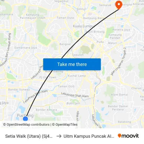 Setia Walk (Utara) (Sj449) to Uitm Kampus Puncak Alam map