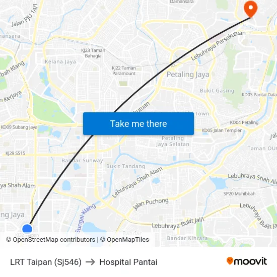 LRT Taipan (Sj546) to Hospital Pantai map