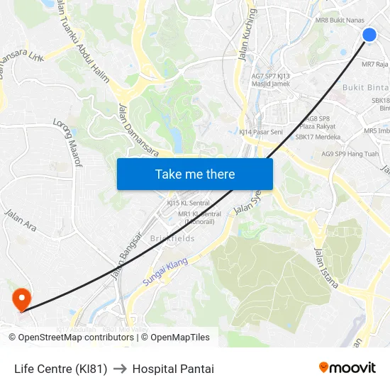Life Centre (Kl81) to Hospital Pantai map
