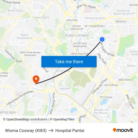 Wisma Cosway (Kl83) to Hospital Pantai map