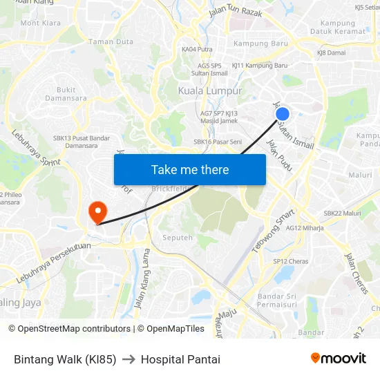 Bintang Walk (Kl85) to Hospital Pantai map