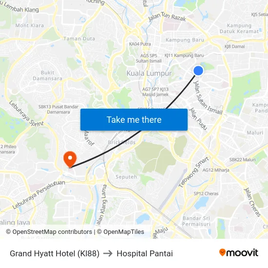 Grand Hyatt Hotel (Kl88) to Hospital Pantai map