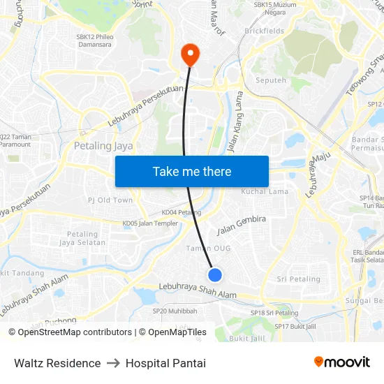 Waltz Residence to Hospital Pantai map