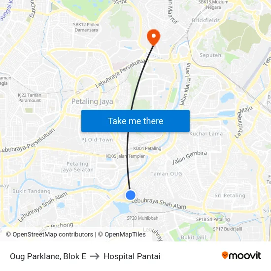 Oug Parklane, Blok E to Hospital Pantai map