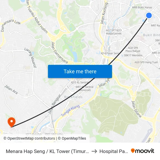 Menara Hap Seng / KL Tower (Timur) (Kl18) to Hospital Pantai map