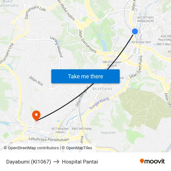 Dayabumi (Kl1067) to Hospital Pantai map