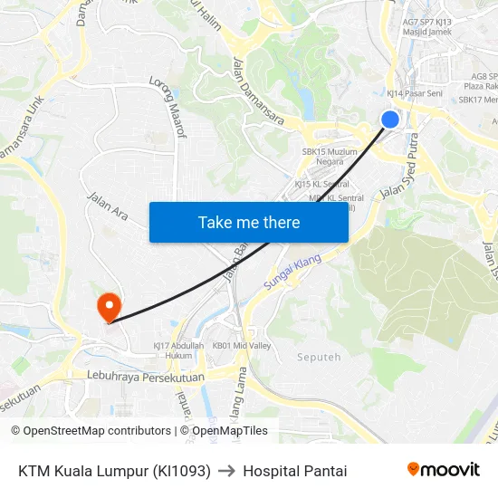 KTM Kuala Lumpur (Kl1093) to Hospital Pantai map