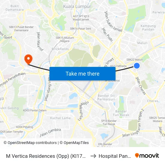 M Vertica Residences (Opp) (Kl1702) to Hospital Pantai map