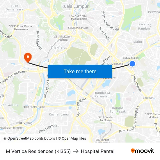 M Vertica Residences (Kl355) to Hospital Pantai map