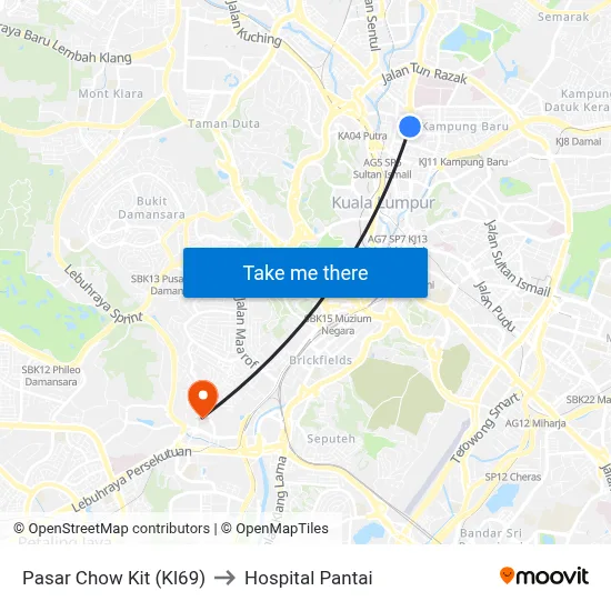 Pasar Chow Kit (Kl69) to Hospital Pantai map