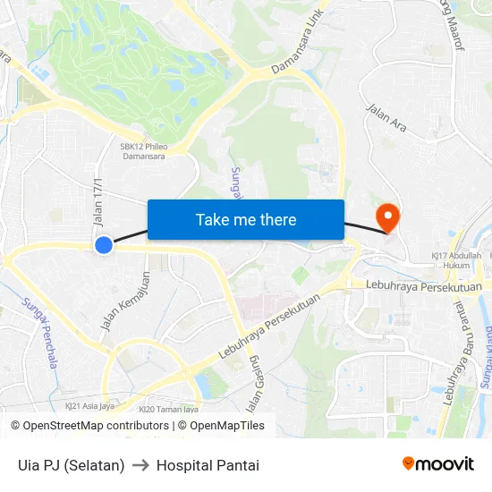 Uia PJ (Selatan) to Hospital Pantai map