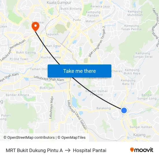 MRT Bukit Dukung Pintu A to Hospital Pantai map
