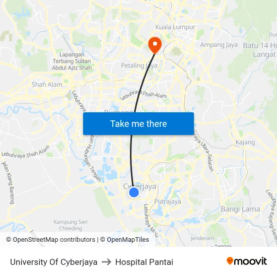 University Of Cyberjaya to Hospital Pantai map