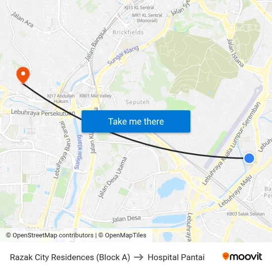 Razak City Residences (Block A) to Hospital Pantai map