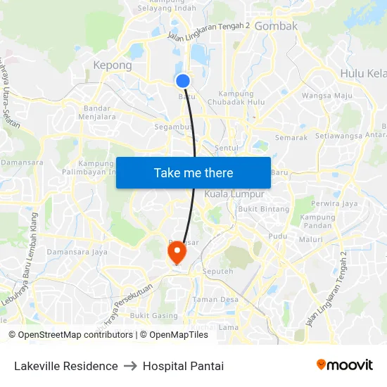 Lakeville Residence to Hospital Pantai map