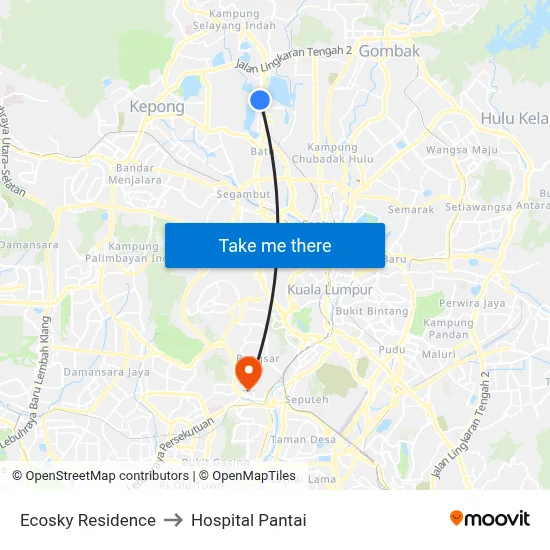 Ecosky Residence to Hospital Pantai map