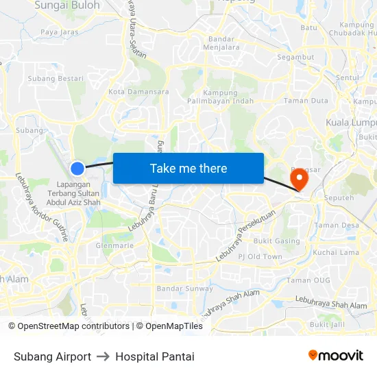 Subang Airport to Hospital Pantai map