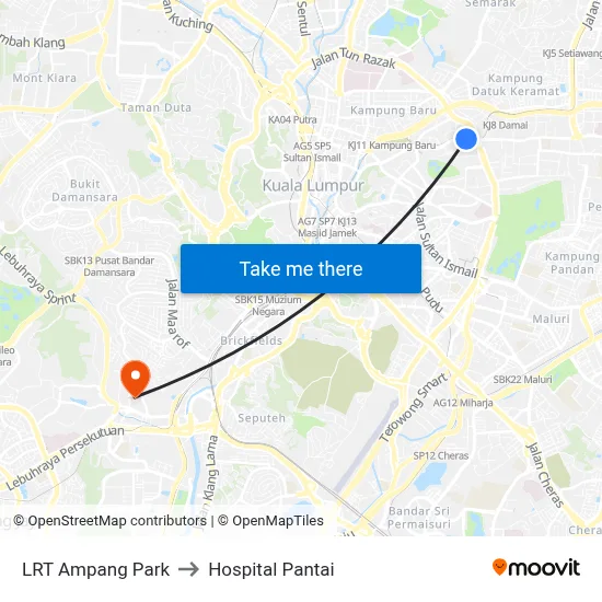 LRT Ampang Park to Hospital Pantai map