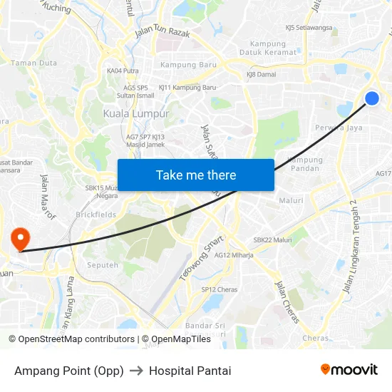 Ampang Point (Opp) to Hospital Pantai map