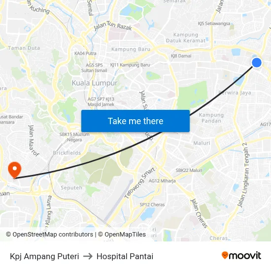 Kpj Ampang Puteri to Hospital Pantai map