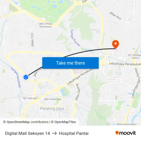 Digital Mall Seksyen 14 to Hospital Pantai map