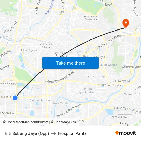 Inti Subang Jaya (Opp) to Hospital Pantai map