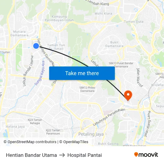 Hentian Bandar Utama to Hospital Pantai map