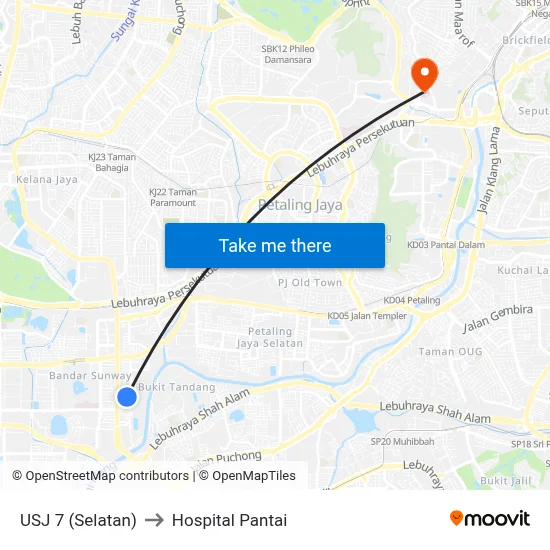USJ 7 (Selatan) to Hospital Pantai map