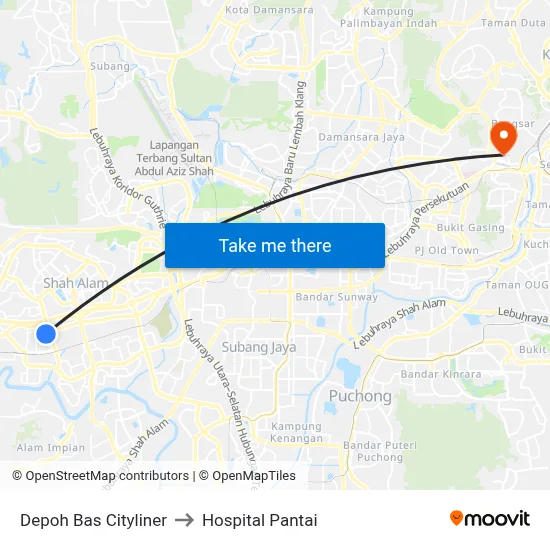 Depoh Bas Cityliner to Hospital Pantai map