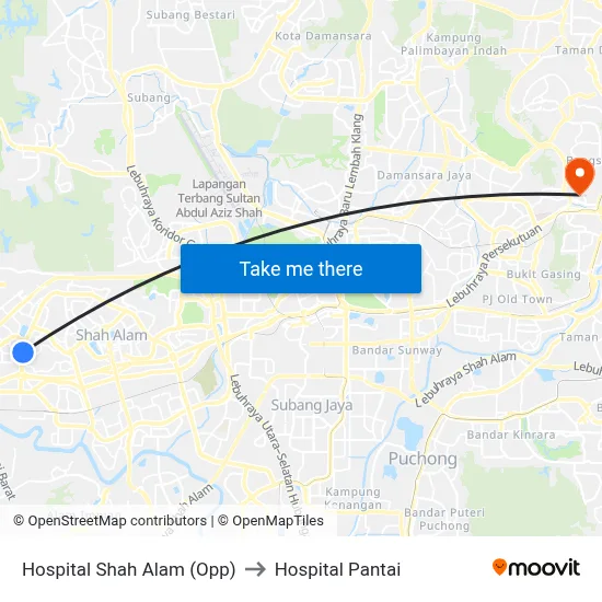 Hospital Shah Alam (Opp) to Hospital Pantai map