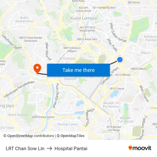 LRT Chan Sow Lin to Hospital Pantai map