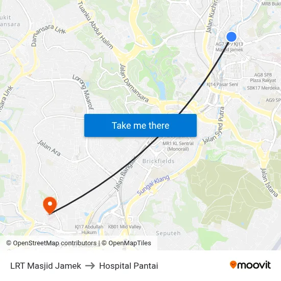 LRT Masjid Jamek to Hospital Pantai map