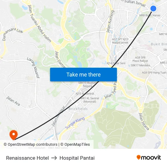 Renaissance Hotel to Hospital Pantai map