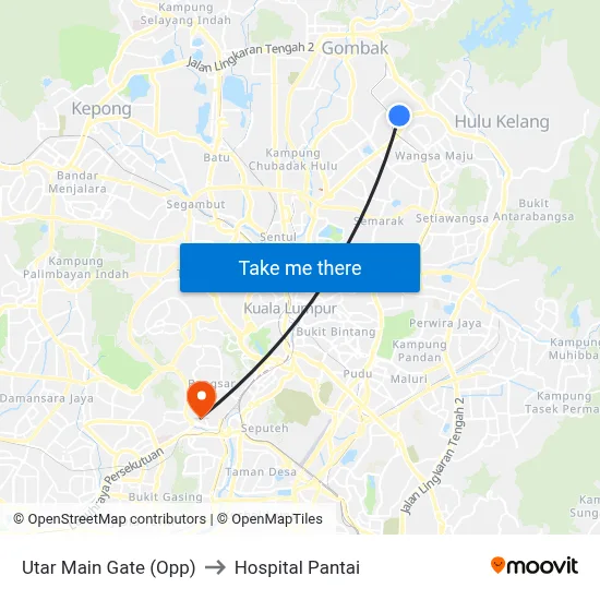 Utar Main Gate (Opp) to Hospital Pantai map