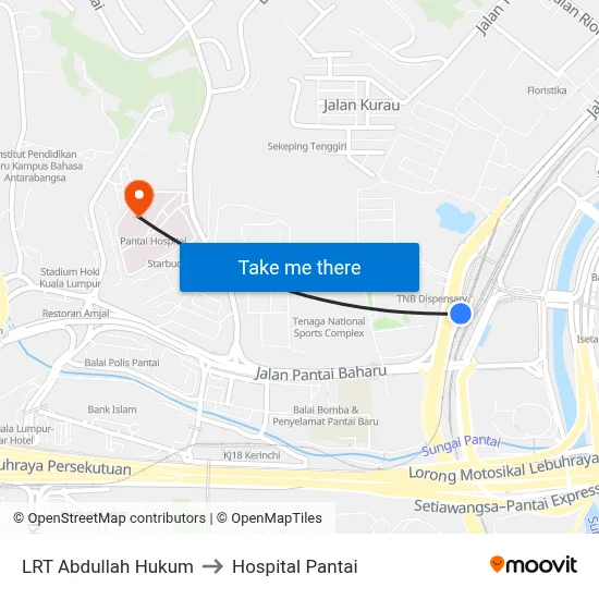 LRT Abdullah Hukum to Hospital Pantai map