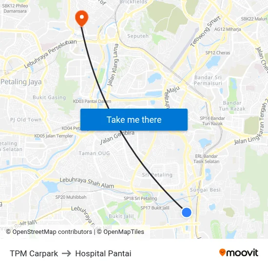TPM Carpark to Hospital Pantai map